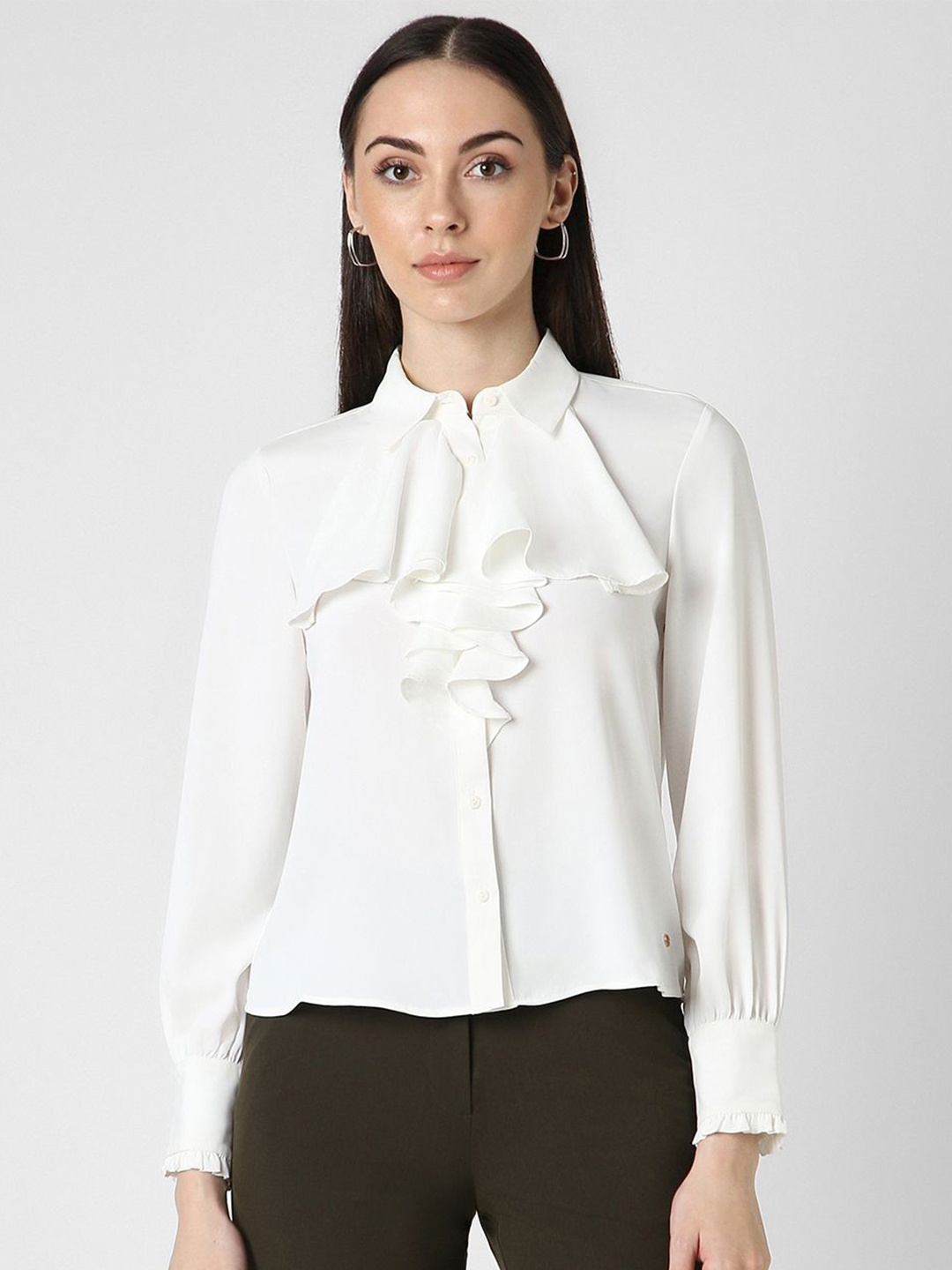 

Van Heusen Woman Spread Collar Solid Casual Shirt, White