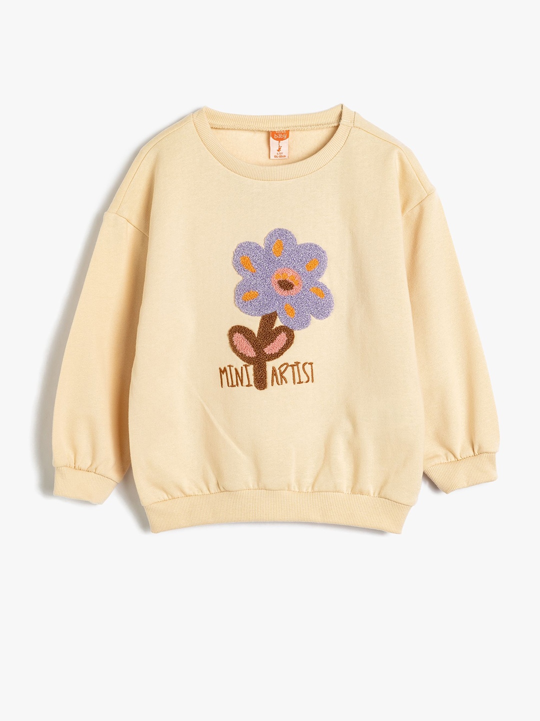 

Koton Girls Floral Embroidered Round Neck Cotton Pullover Sweatshirt, Beige