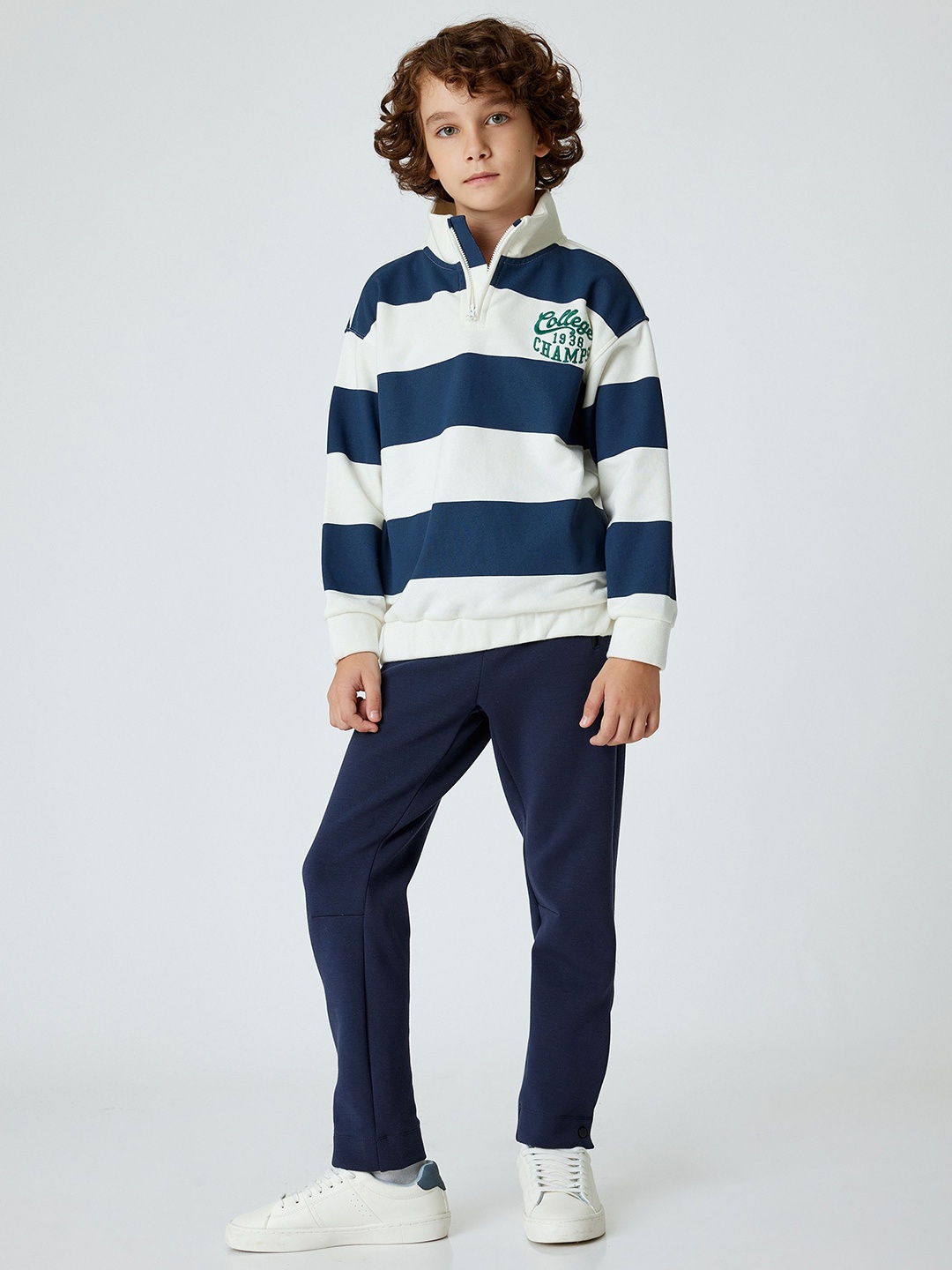 

Koton Boys Striped Mock Collar Pullover Sweatshirt, Blue