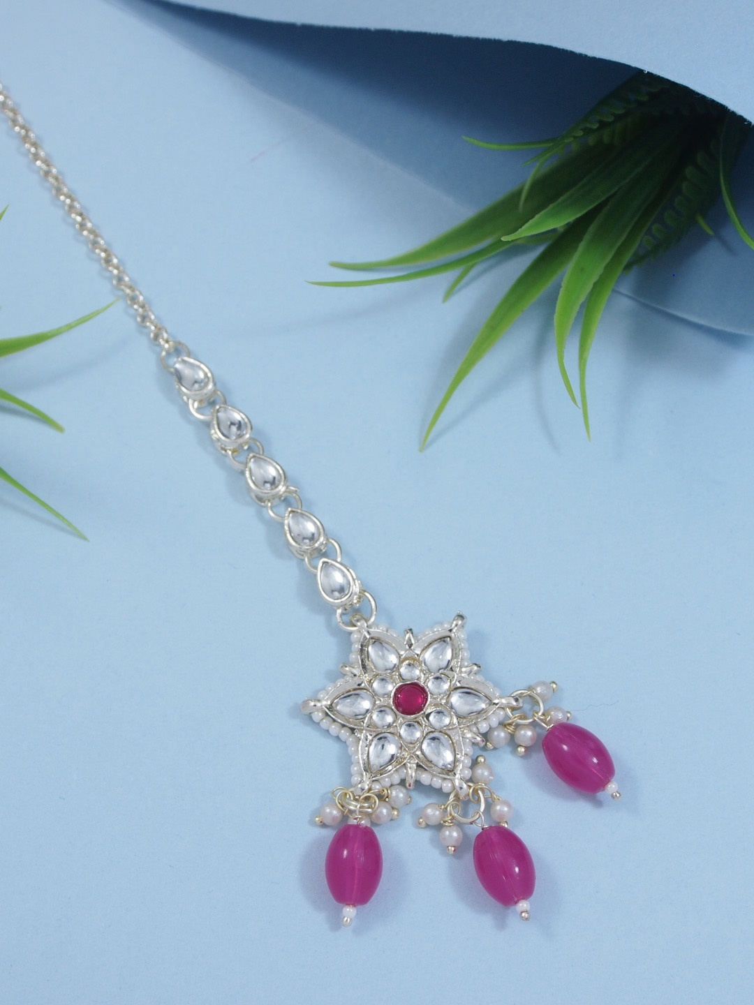 

I Jewels Gold-Plated Kundan & Pearl Maang Tikka