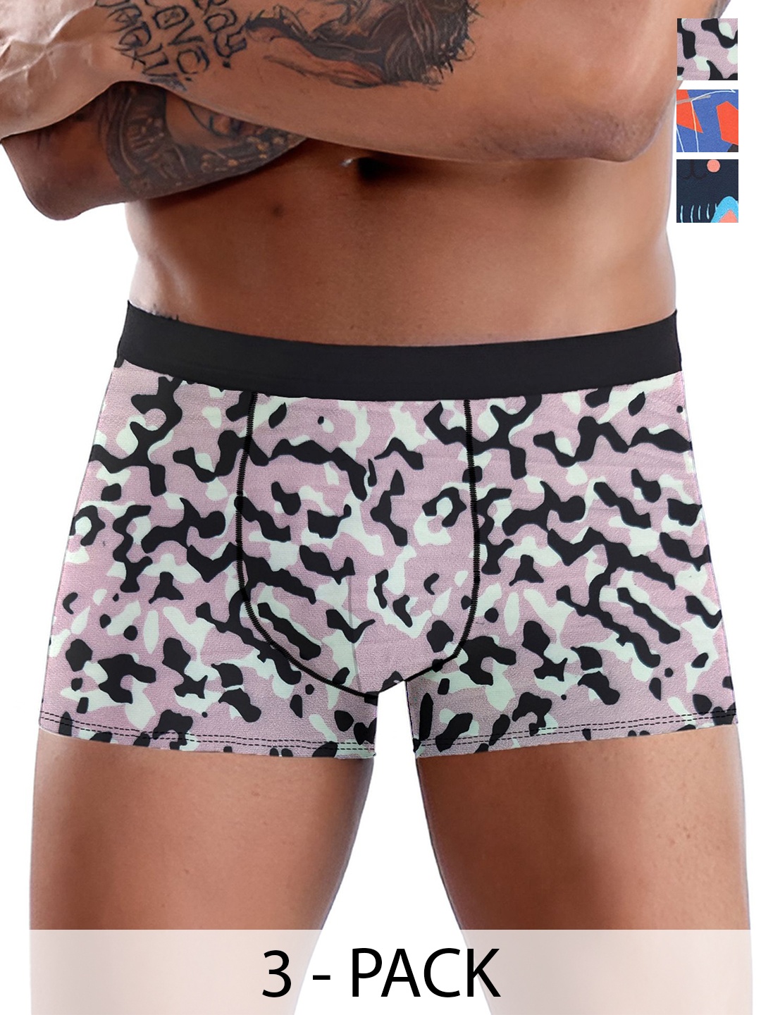 

DISPENSER Men Printed Breathability Trunks Pack Of 3 V6-C18-C15-C16-L-Multi 34, Orange