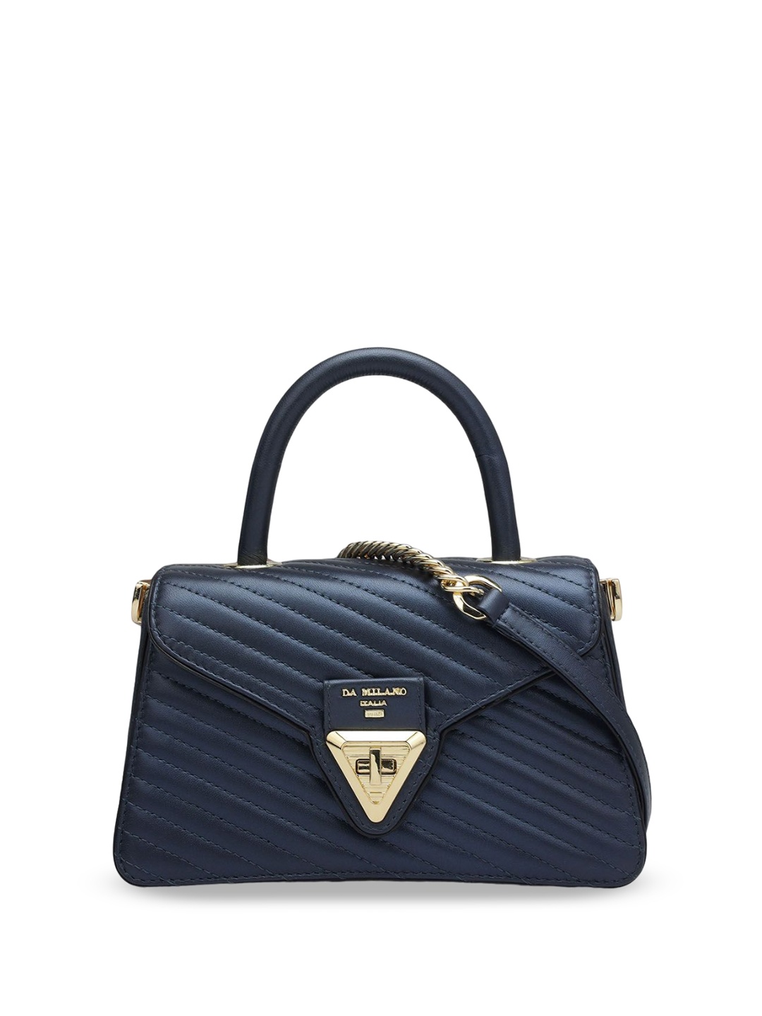 

Da Milano Textured Leather Structured Sling Bag with Quilted, Blue