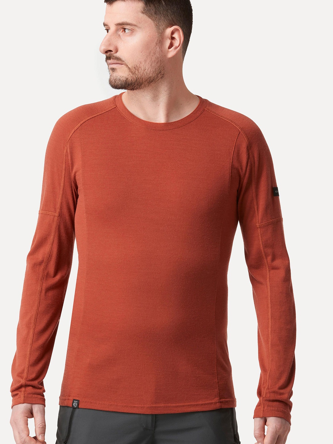 

FORCLAZ By Decathlon Men Solid Round Neck Wool T-shirt, Orange