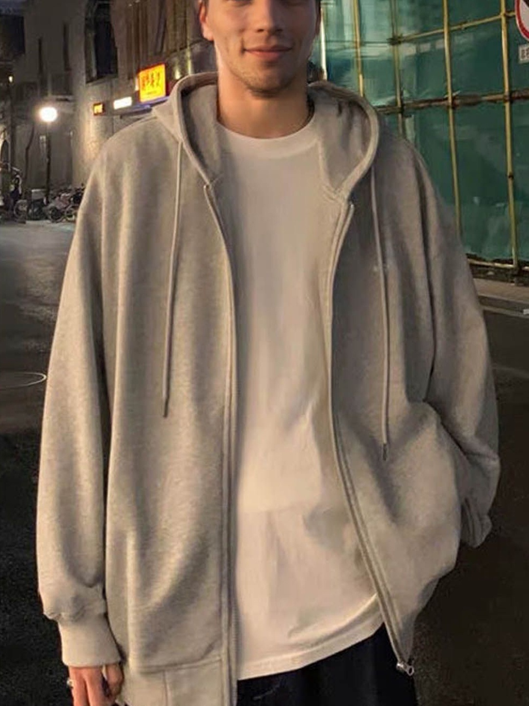 

StyleCast Men Solid Hood Front-Open Sweatshirt, Grey