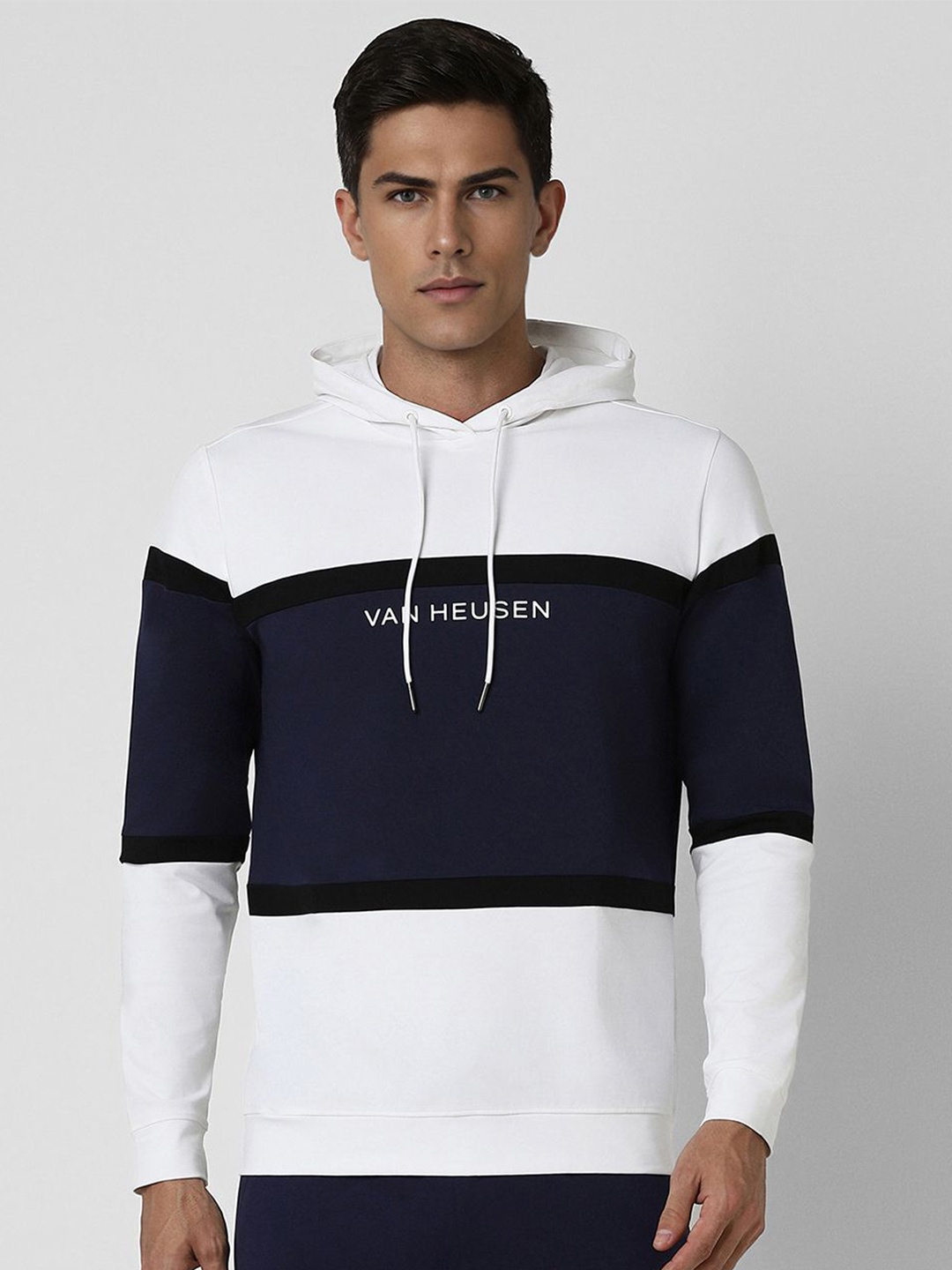 

Van Heusen Flex Men Colourblocked Hood Cotton Pullover Sweatshirt, White