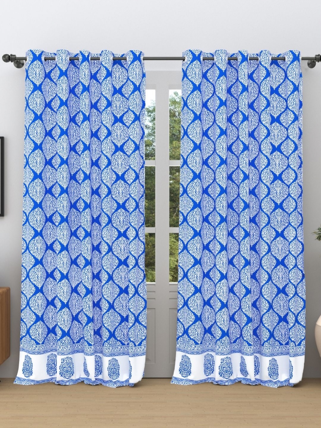 

The Craft Monk Blue & White 2 Pieces Ethnic Motifs Printed Cotton Door Curtain