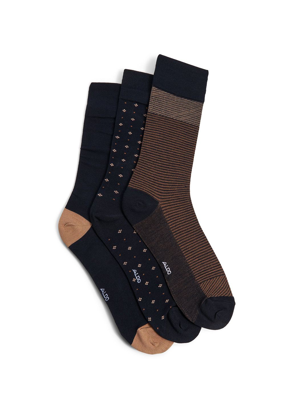 

ALDO Men Pack Of 3 Patterned Calf-Length Socks, Navy blue