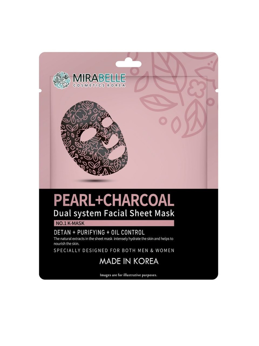 

Mirabelle Cosmetics Korea Pearl + Charcoal Dual System Facial Sheet Mask - 25 ml, Black