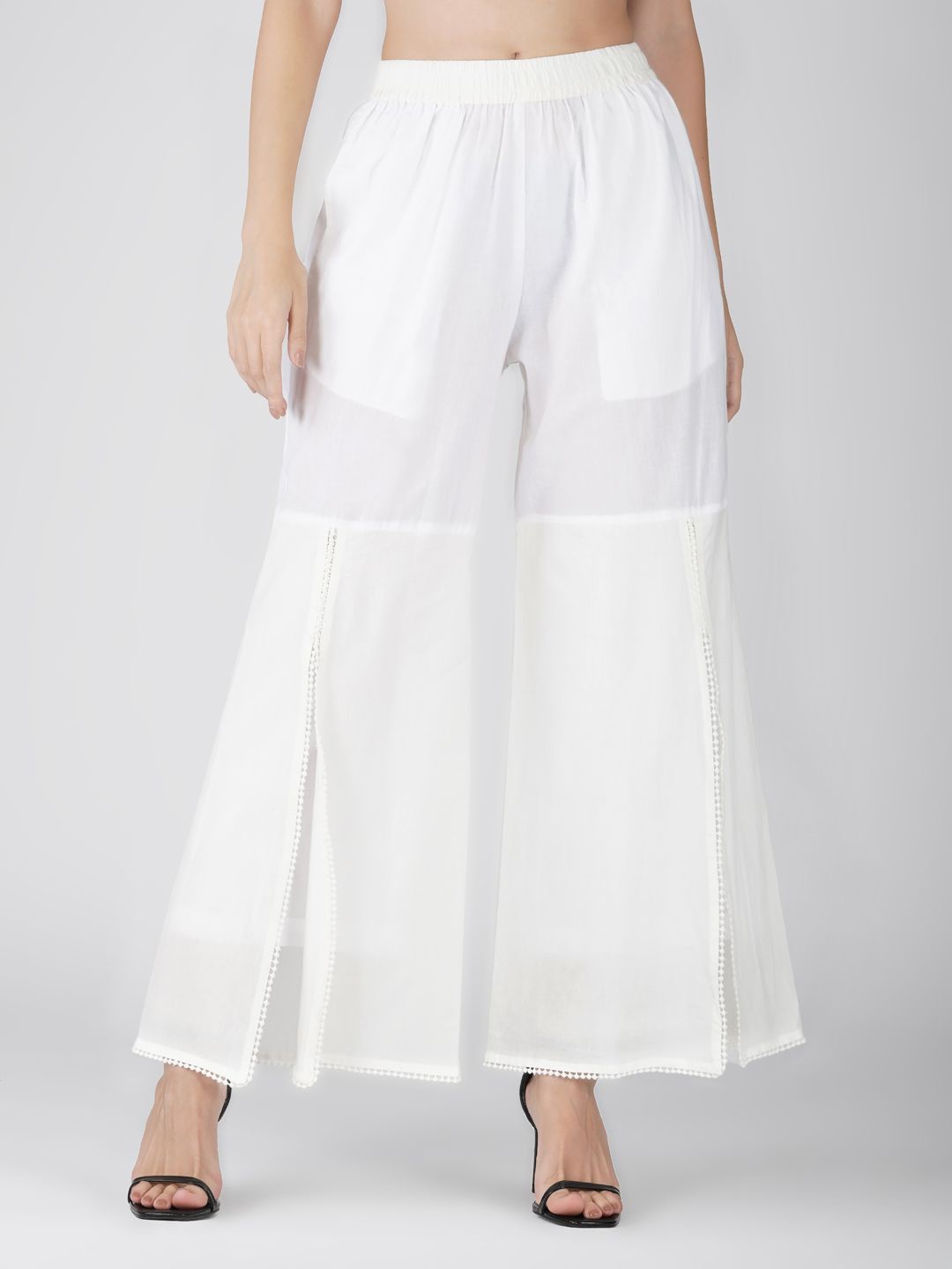 

KALINI Women Cotton Flared Lace Ethnic Palazzos, White