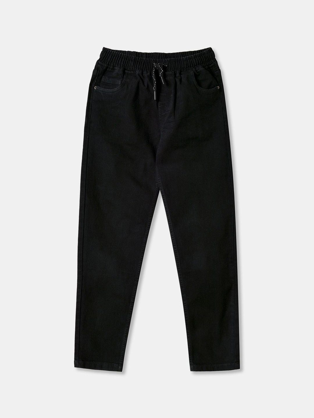 

R&B Boys Cotton Relaxed Fit Denim Mid-Rise Pants, Black
