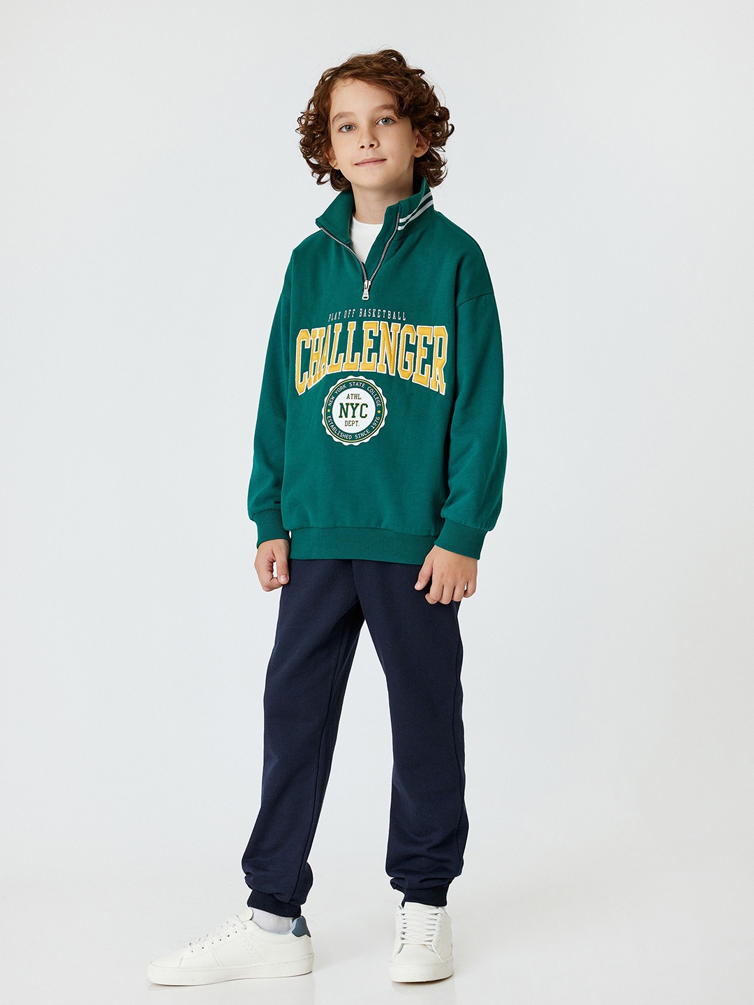

Koton Boys Alphanumeric Printed Mock Collar Cotton Pullover Sweatshirt, Green