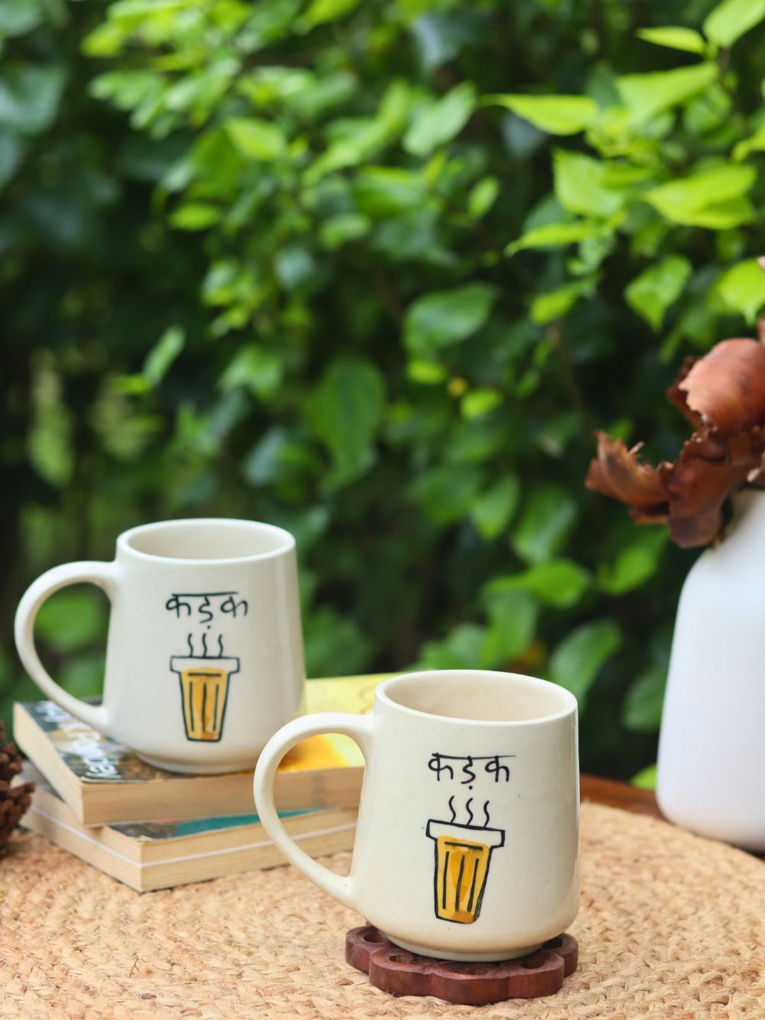 

WEAVING HOMES White & Yellow 2 Pieces Typography Printed Ceramic Glossy Mugs 250ml