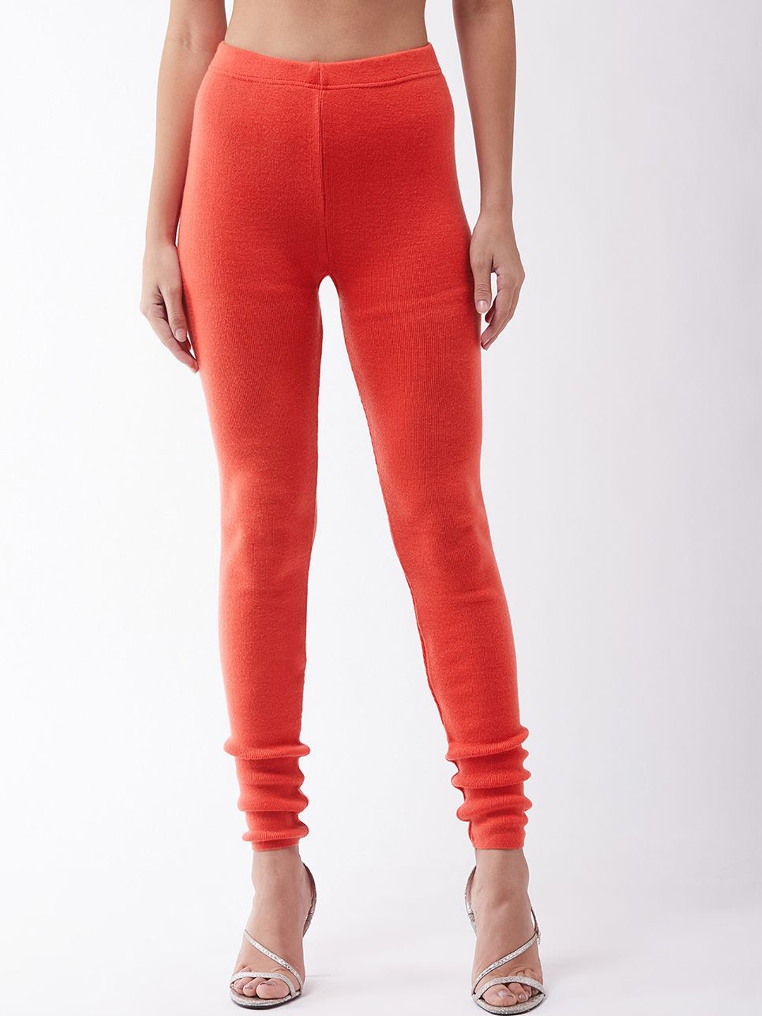 

RVK Woolen Slim Fit Churidar-Length Leggings, Orange