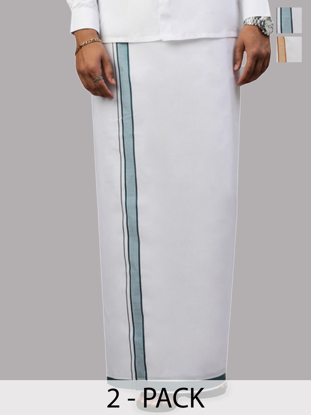 

Ramraj Pack of 2 Men Solid Border Dhoti, White