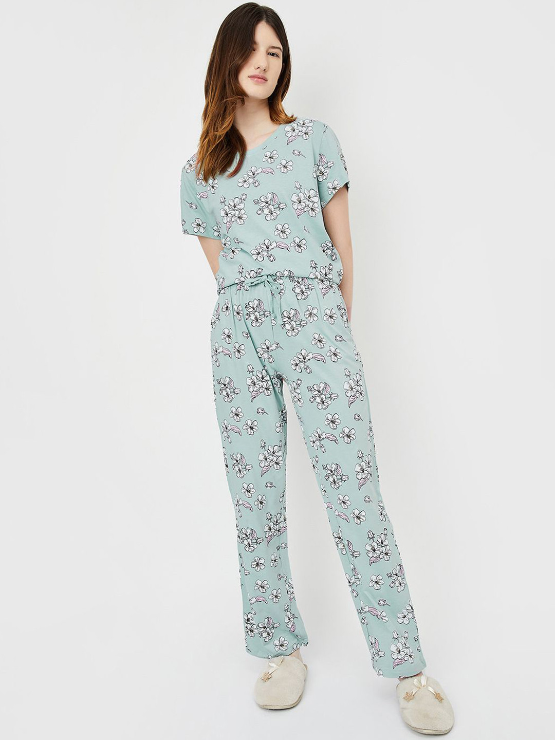 

max Women Floral Printed PJ Set, Blue
