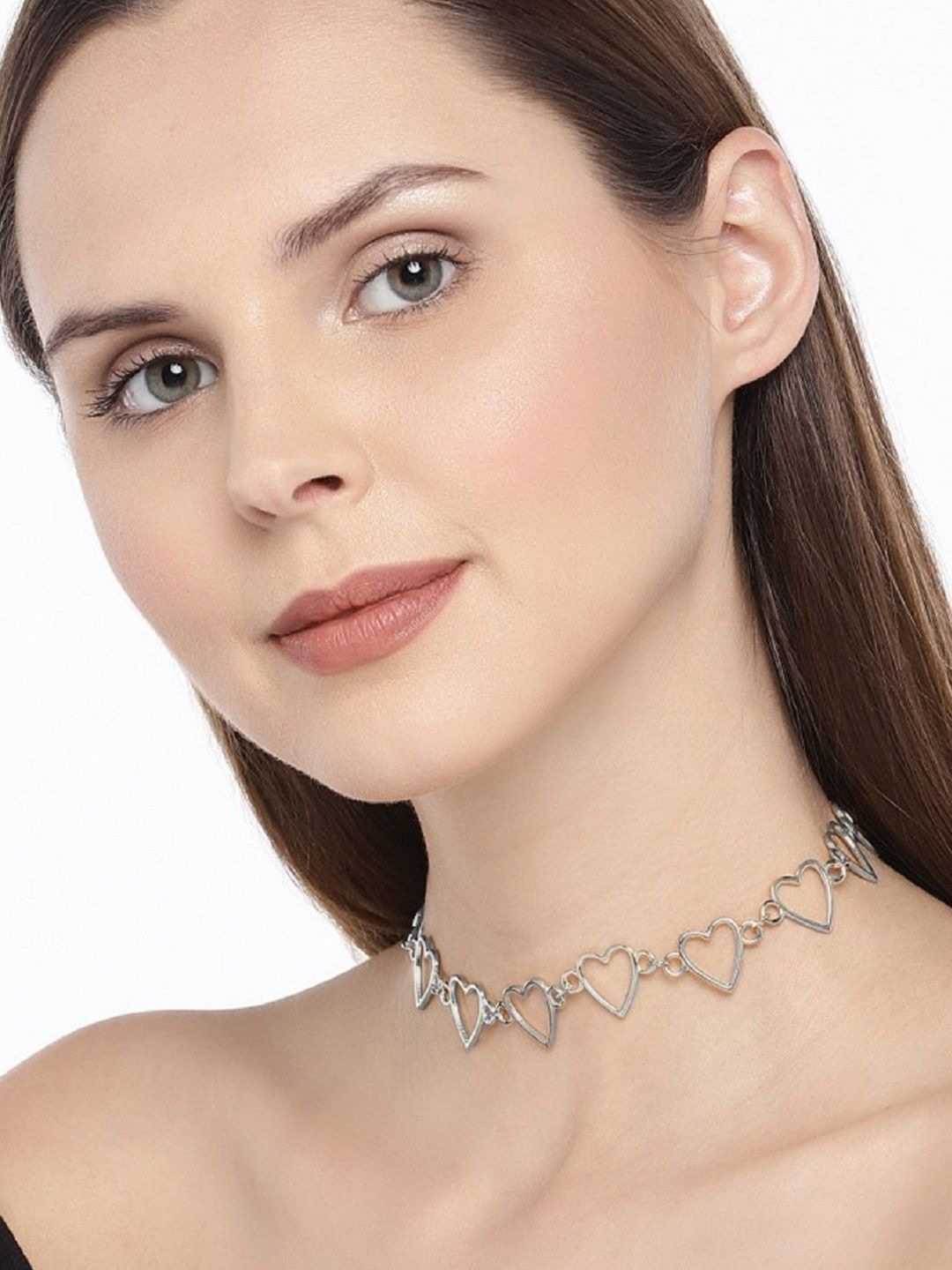 

fabula Silver-Plated Heart Filigree Choker Necklace