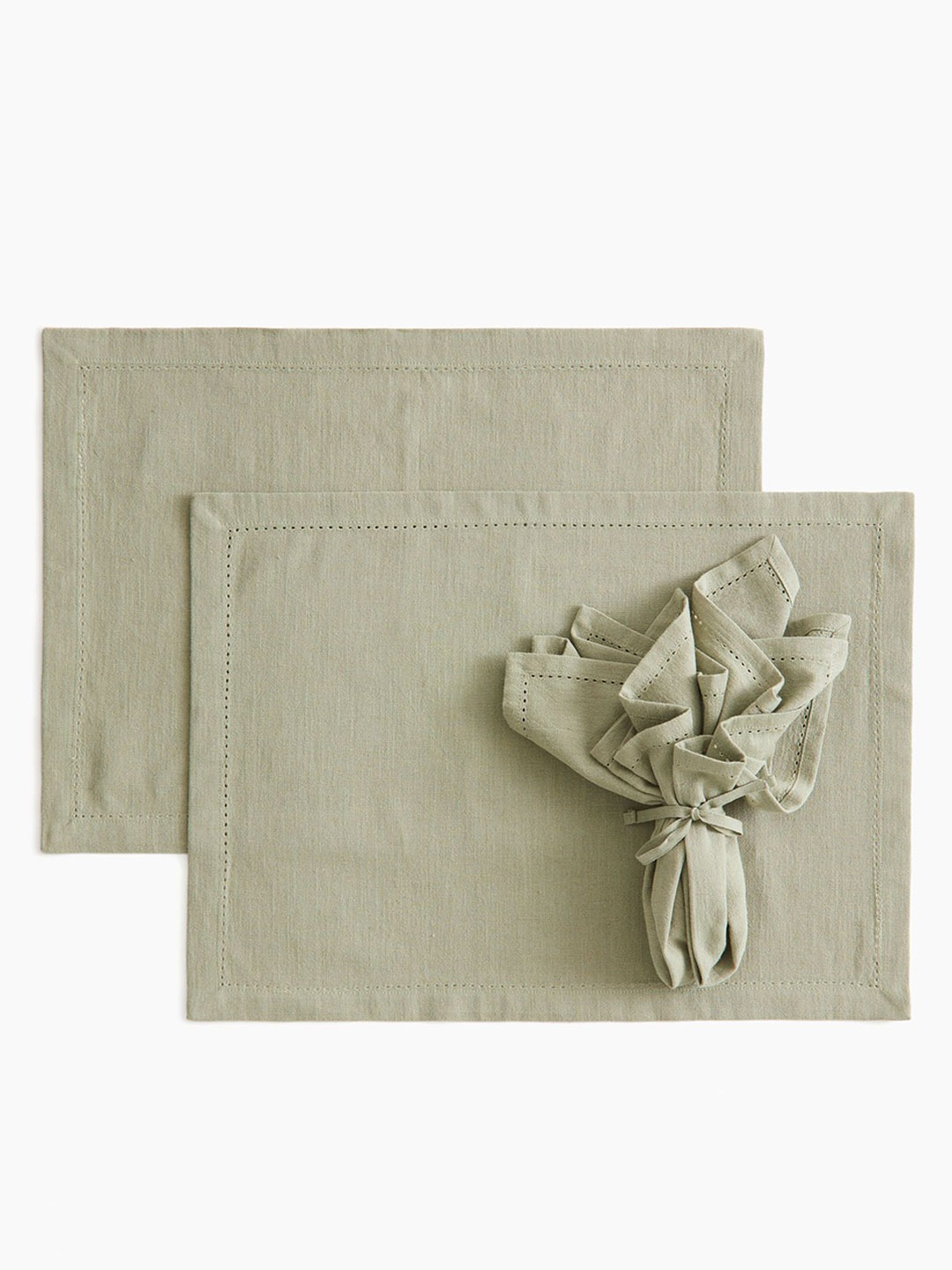 

H&M Cotton Linen 4-Piece Place Mats And Napkins Set, Green