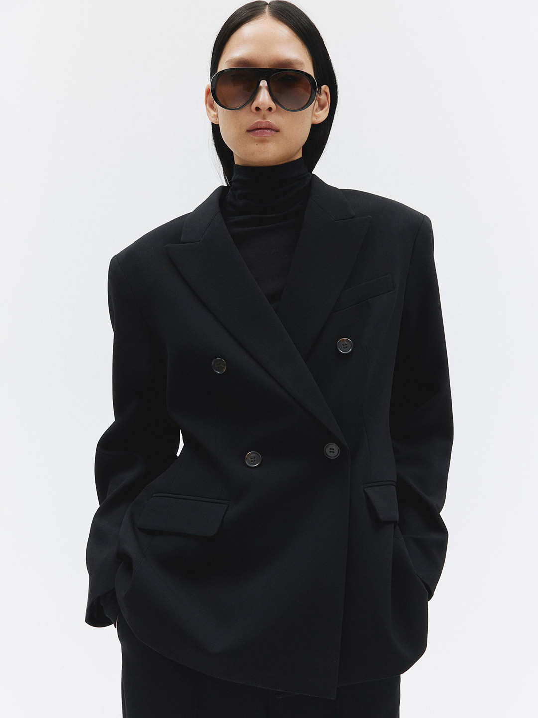 

H&M Double-Breasted Hourglass Blazer, Black