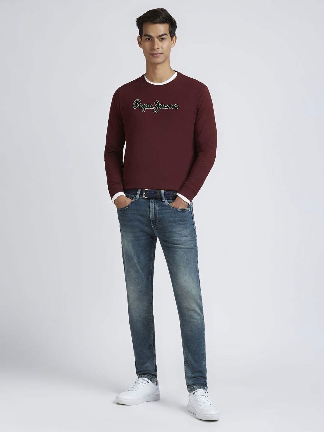 

Pepe Jeans Men Typography Printed Round Neck Pure Cotton T-shirt, Red