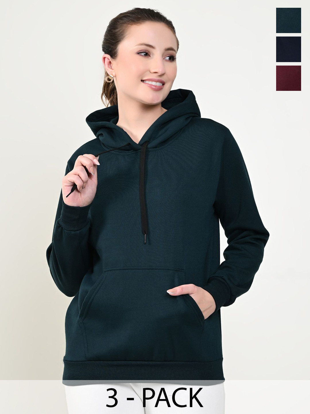 

BAESD Women Pack Of 3 Solid Hood Fleece Pullover Sweatshirts, Navy blue
