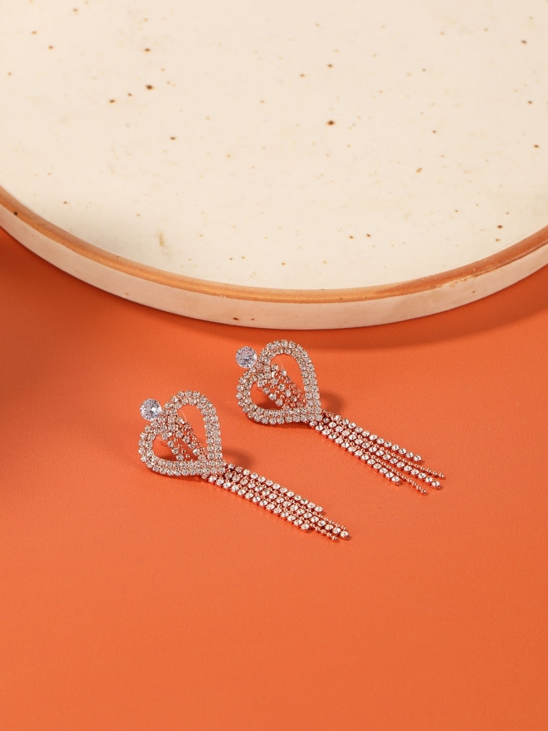 

KPOP Rose Gold-Plated Rhinestone Studded Contemporary Drop Earrings