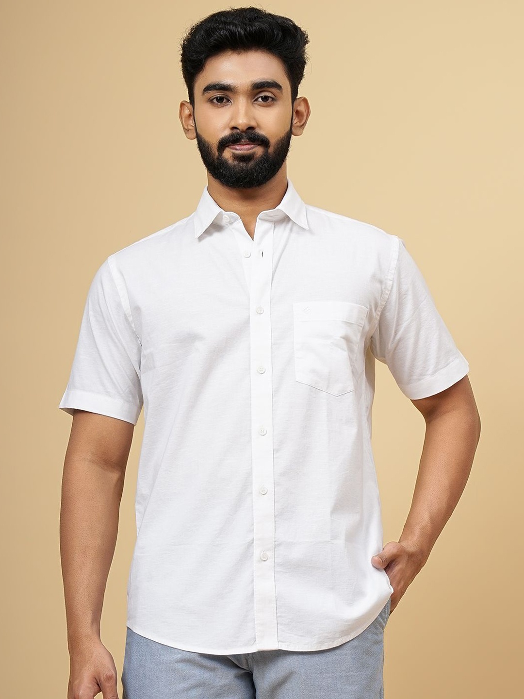 

Greenfibre Men Spread Collar Solid Cotton Casual Shirt, White