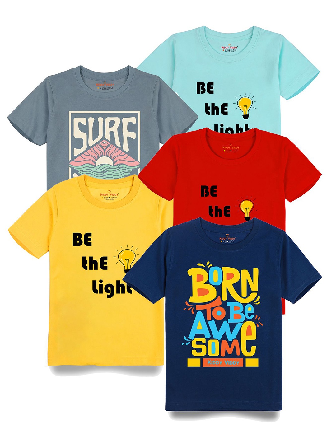 

AUSK Boys Pack Of 5 Graphic Printed Round Neck Cotton T-shirts, Navy blue