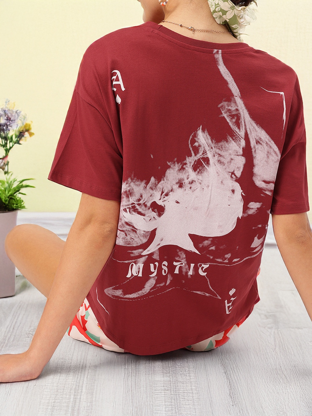 

DressBerry ComfyCotton Abstract Printed Relax Tee, Maroon