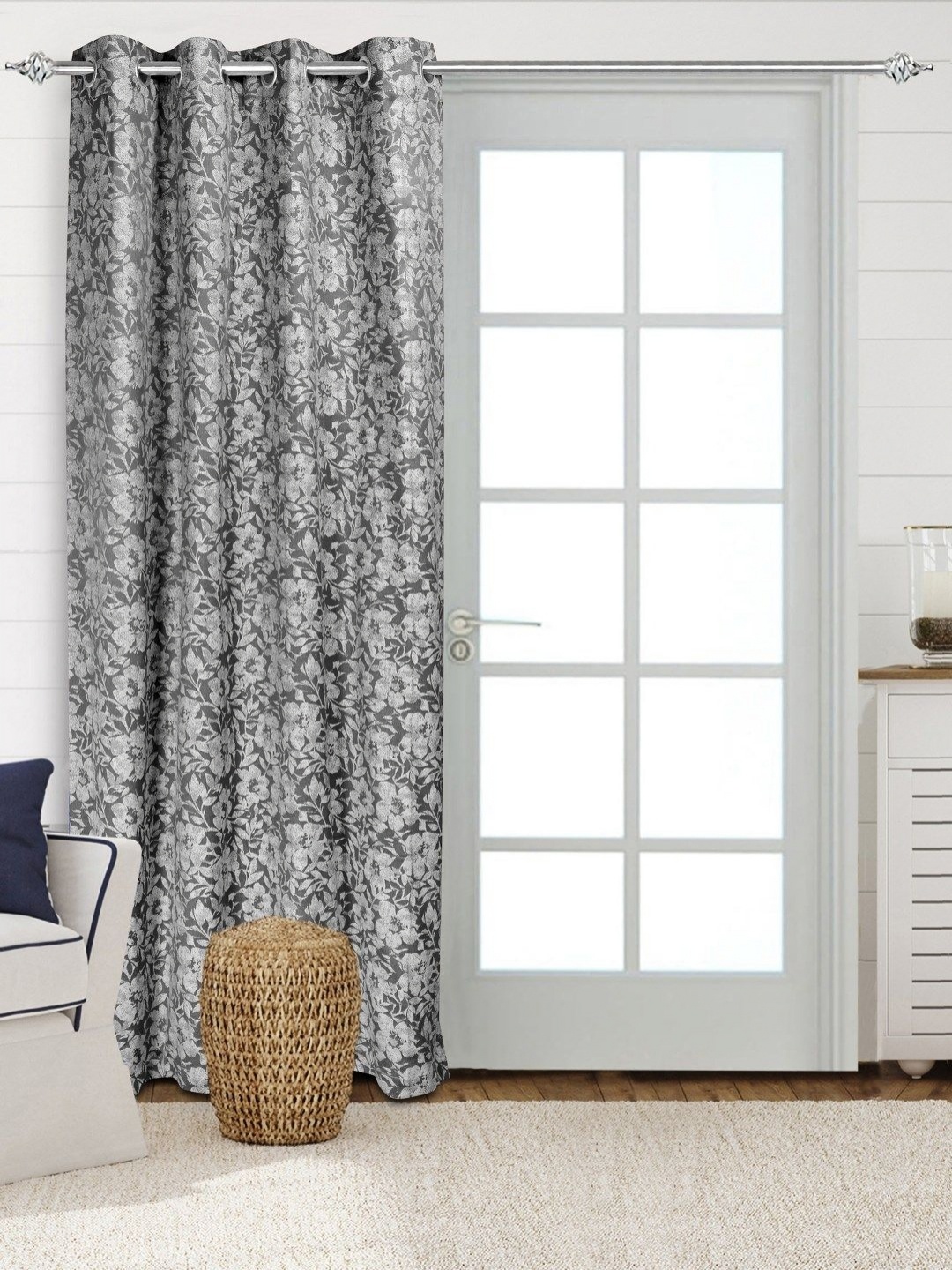 

Saral Home Grey & White Floral Woven Design Cotton Room Darkening Door Curtain