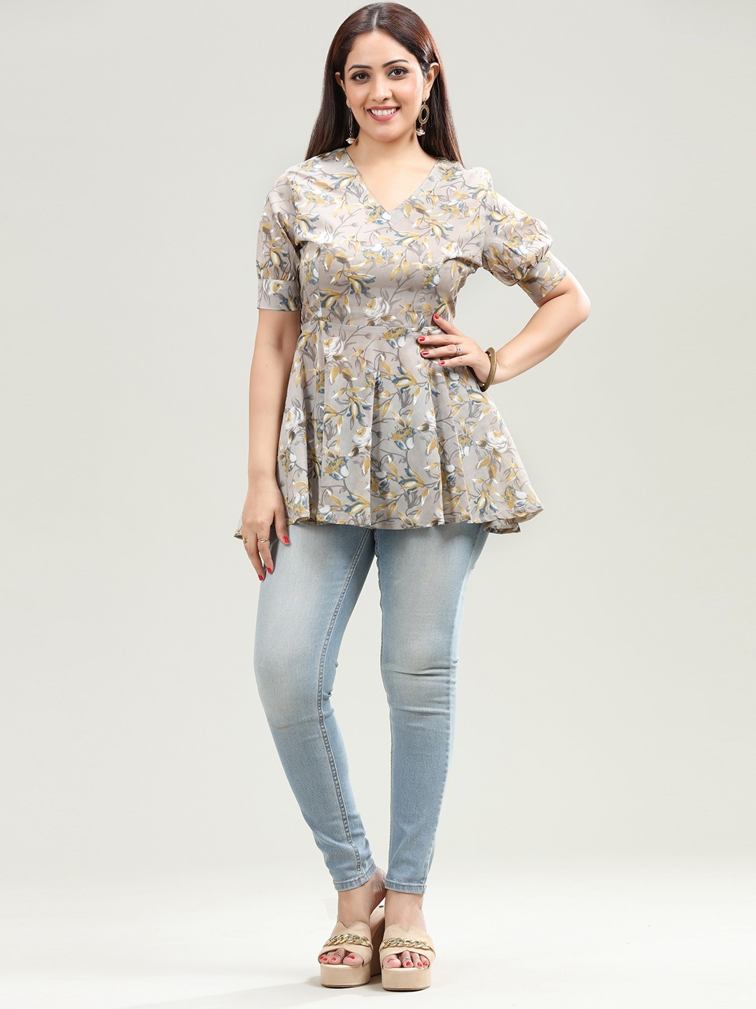 

COTTON CULTURE Floral Printed Cotton Tunics, Beige