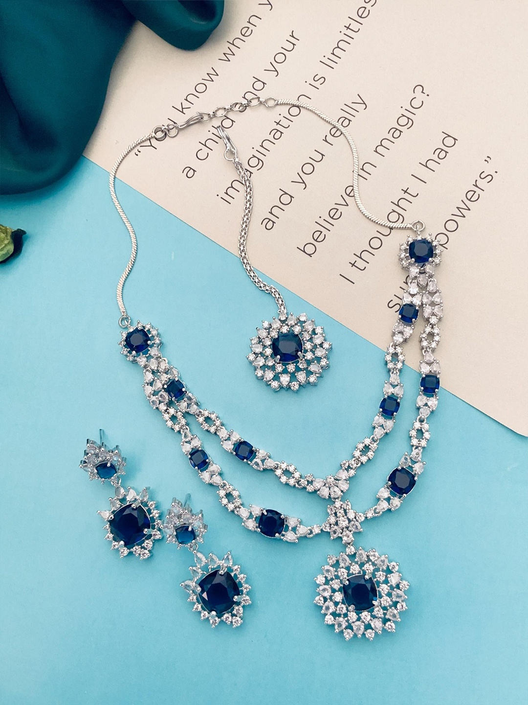 

ABDESIGNS Sophisticated Silver-Plated American Diamond-Studded Jewellery Set