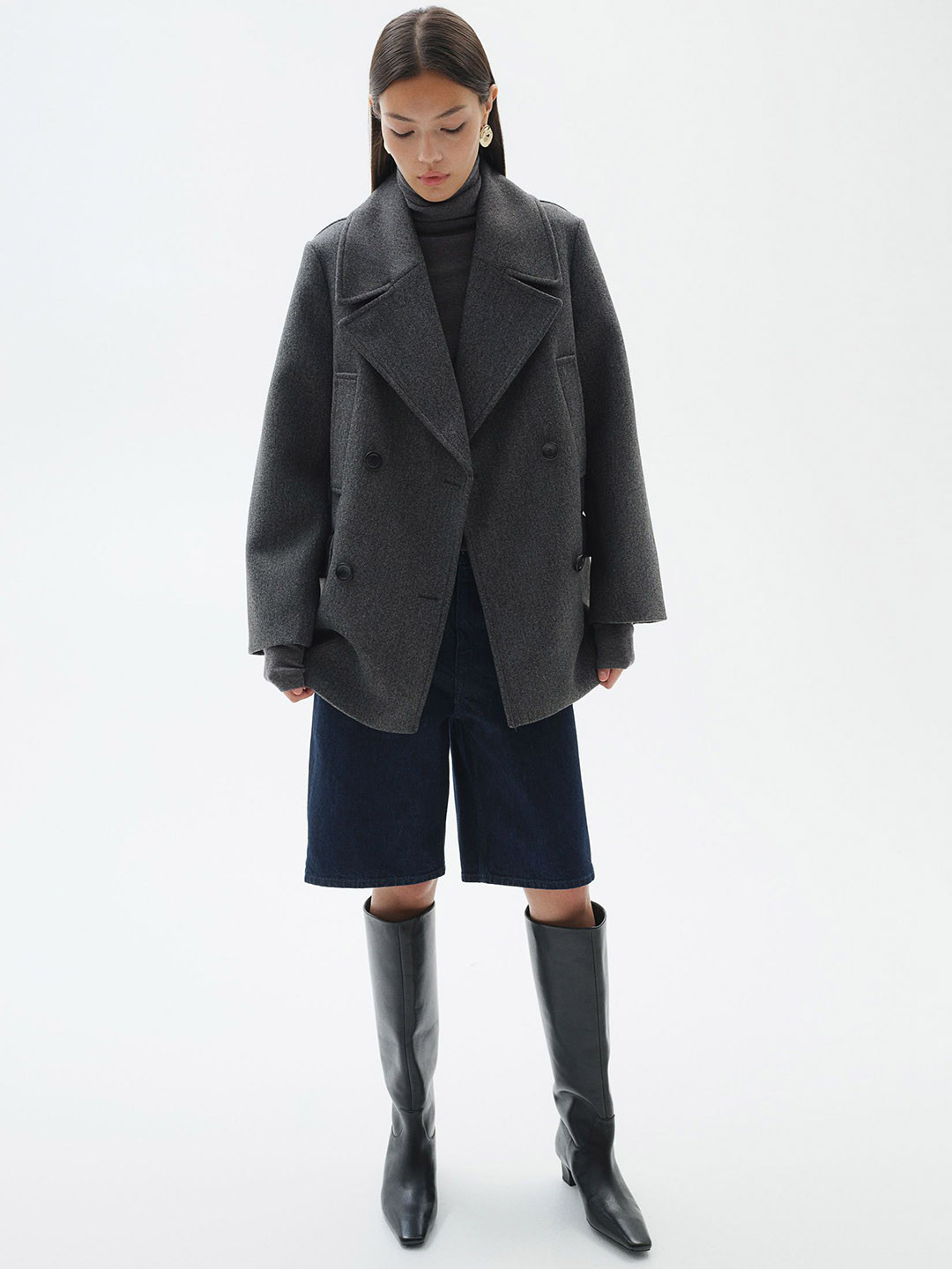 

H&M Double-Breasted Pea Coat, Grey