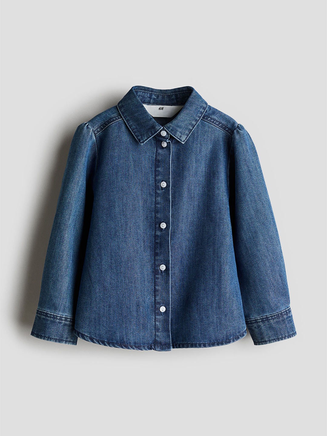 

H&M Girls Puff-Sleeved Denim Tops, Blue