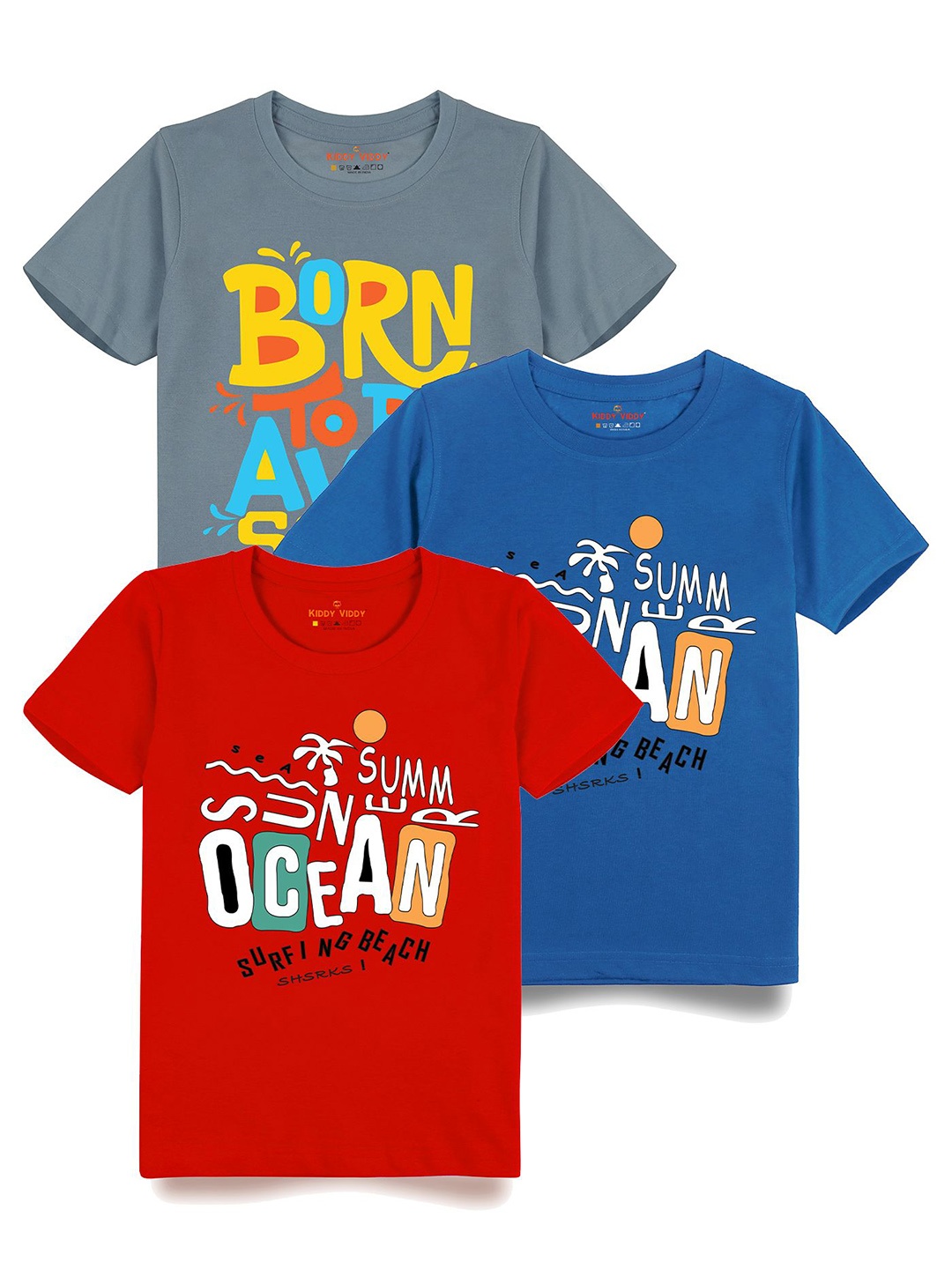 

AUSK Boys Pack Of 3 Graphic Printed Round Neck Cotton T-shirts, Blue