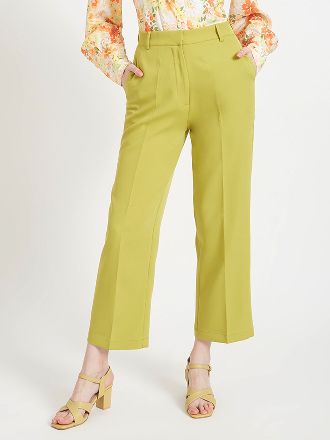 

AMSWAN Women Smart Straight Fit High-Rise Trousers, Green