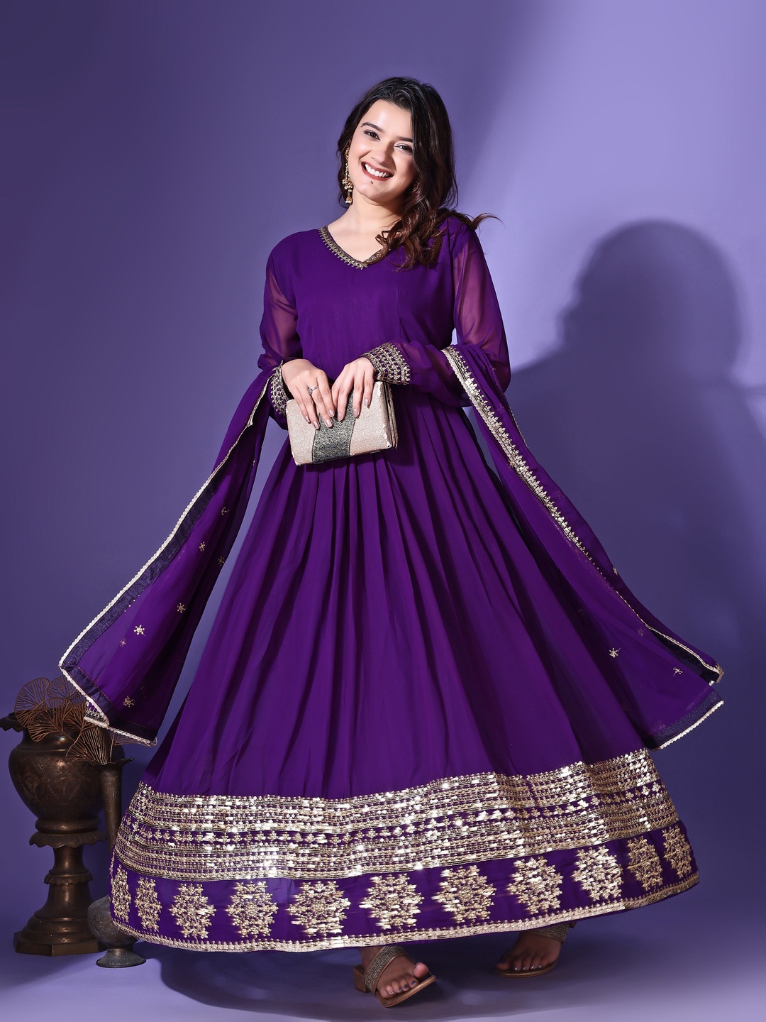 

KALINI Women Ethnic Motifs Embroidered Regular Sequinned Kurta with Pyjamas & With Dupatta, Purple