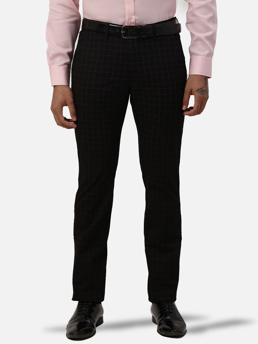 

Park Avenue Men Printed Slim Fit Formal Trousers, Black