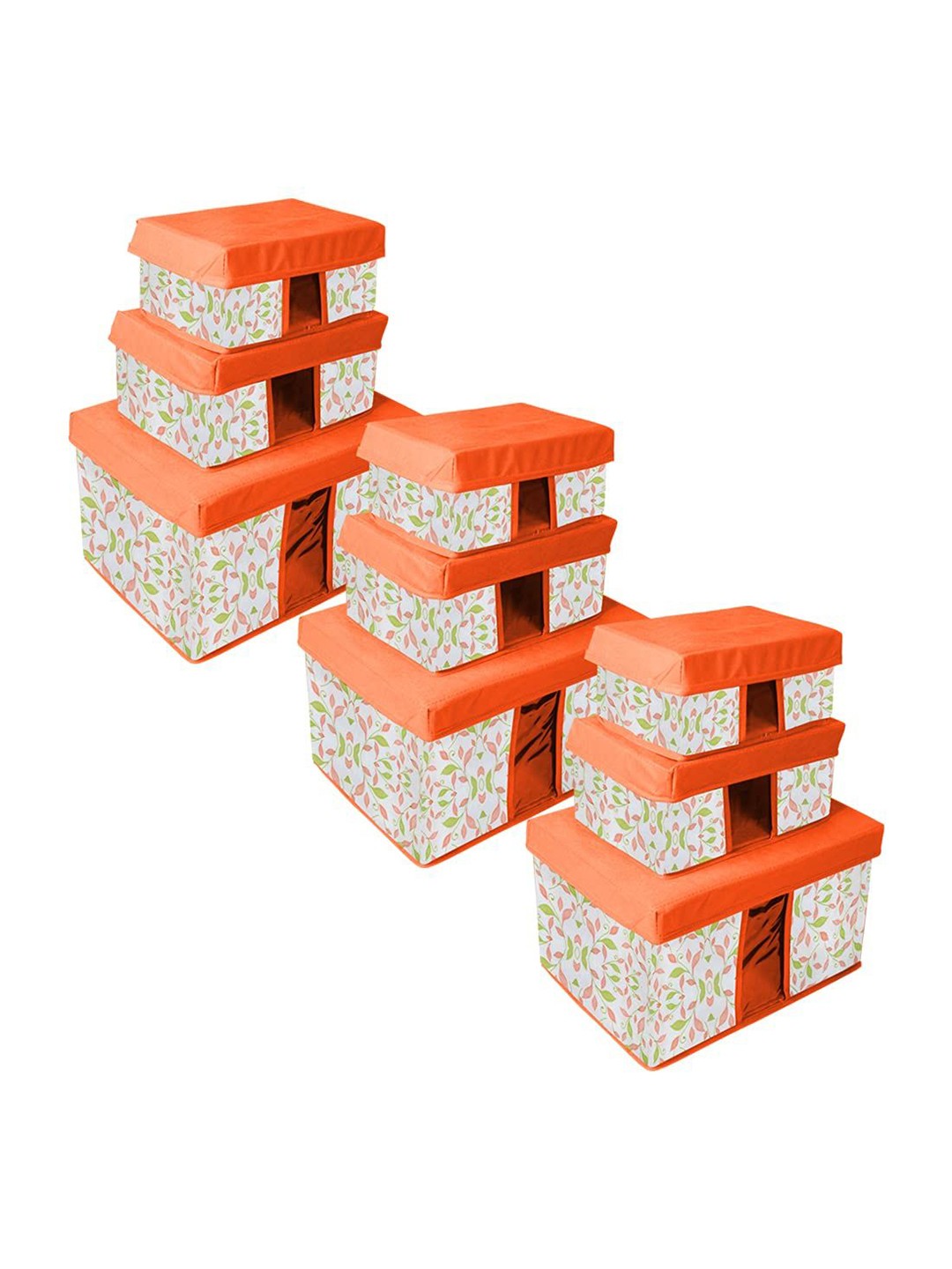 

prettykrafts Orange & White 9 Pieces Floral Printed Reusable Multi Utility Organisers