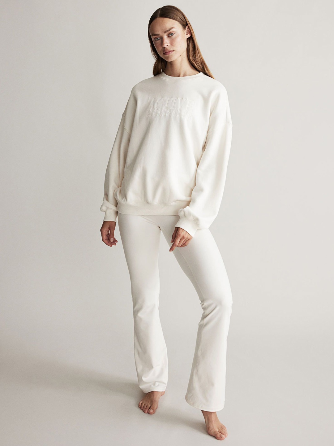 

H&M Pure Cotton Sports Sweatshirt In Dry Move, White