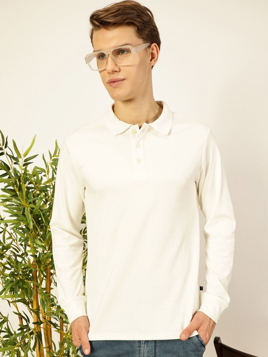 

Thomas Scott Men Solid Regular Fit Polo Collar T-shirt, Cream