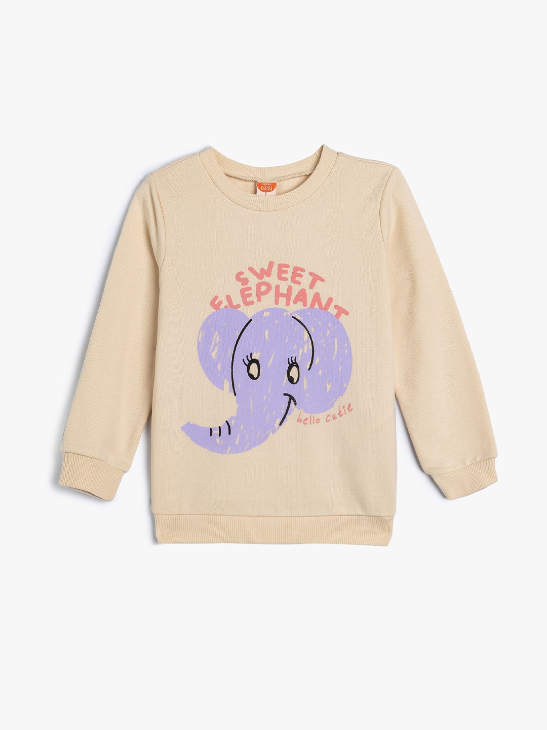 

Koton Girls Graphic Printed Round Neck Cotton Pullover Sweatshirt, Beige