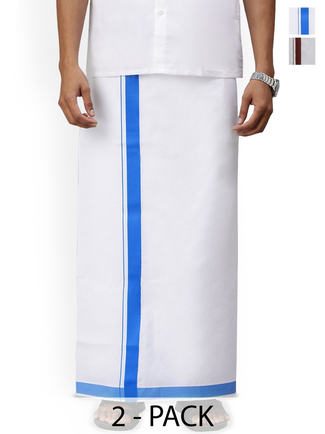 

Ramraj Pack of 2 Men Solid Border Dhoti, White