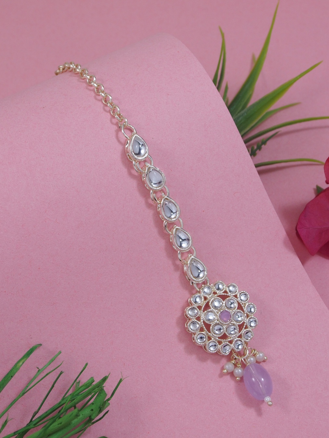 

I Jewels Gold-Plated Kundan & Pearl Maang Tikka