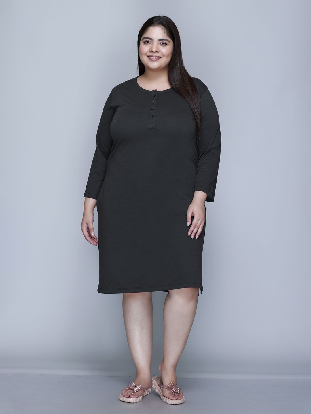 

IN Love Women Pure Cotton Long Sleeves Nightdress, Green