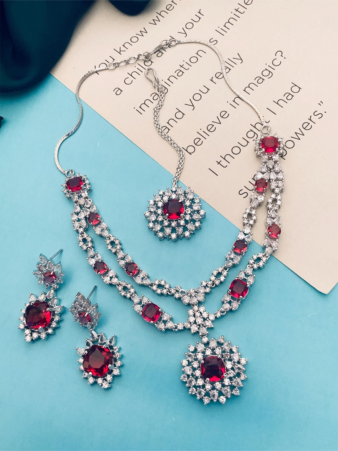 

ABDESIGNS Sophisticated Silver-Plated American Diamond-Studded Jewellery Set