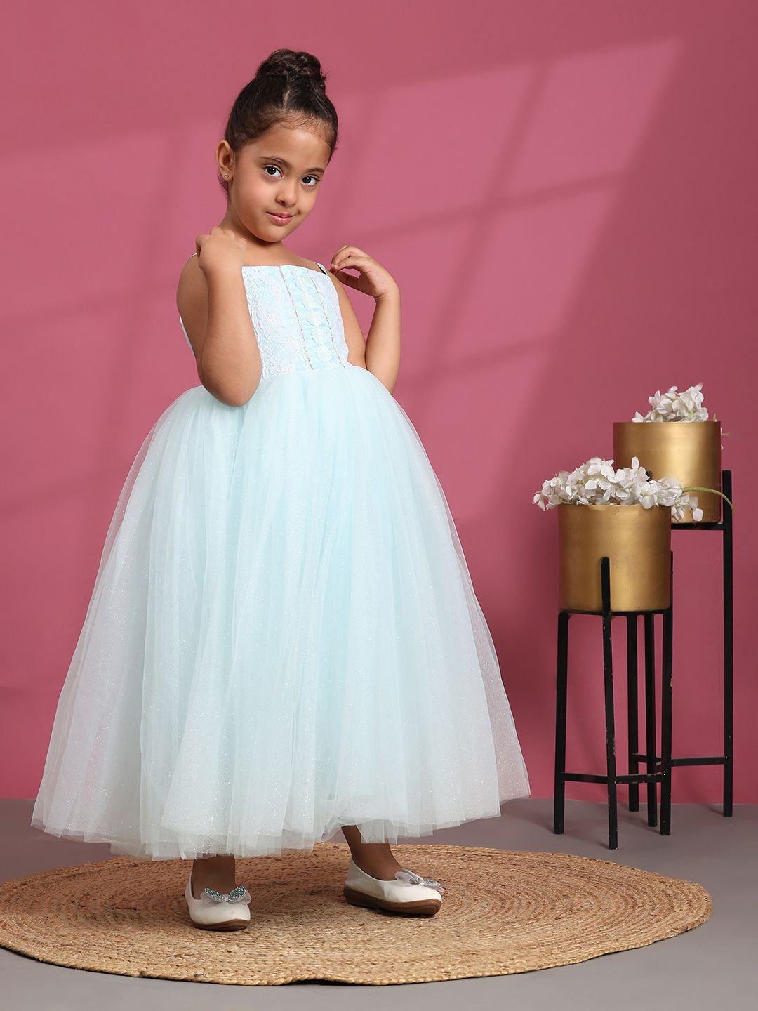 

Toy Balloon kids Girls Embroidered Net Fit & Flare Maxi Dress, Blue