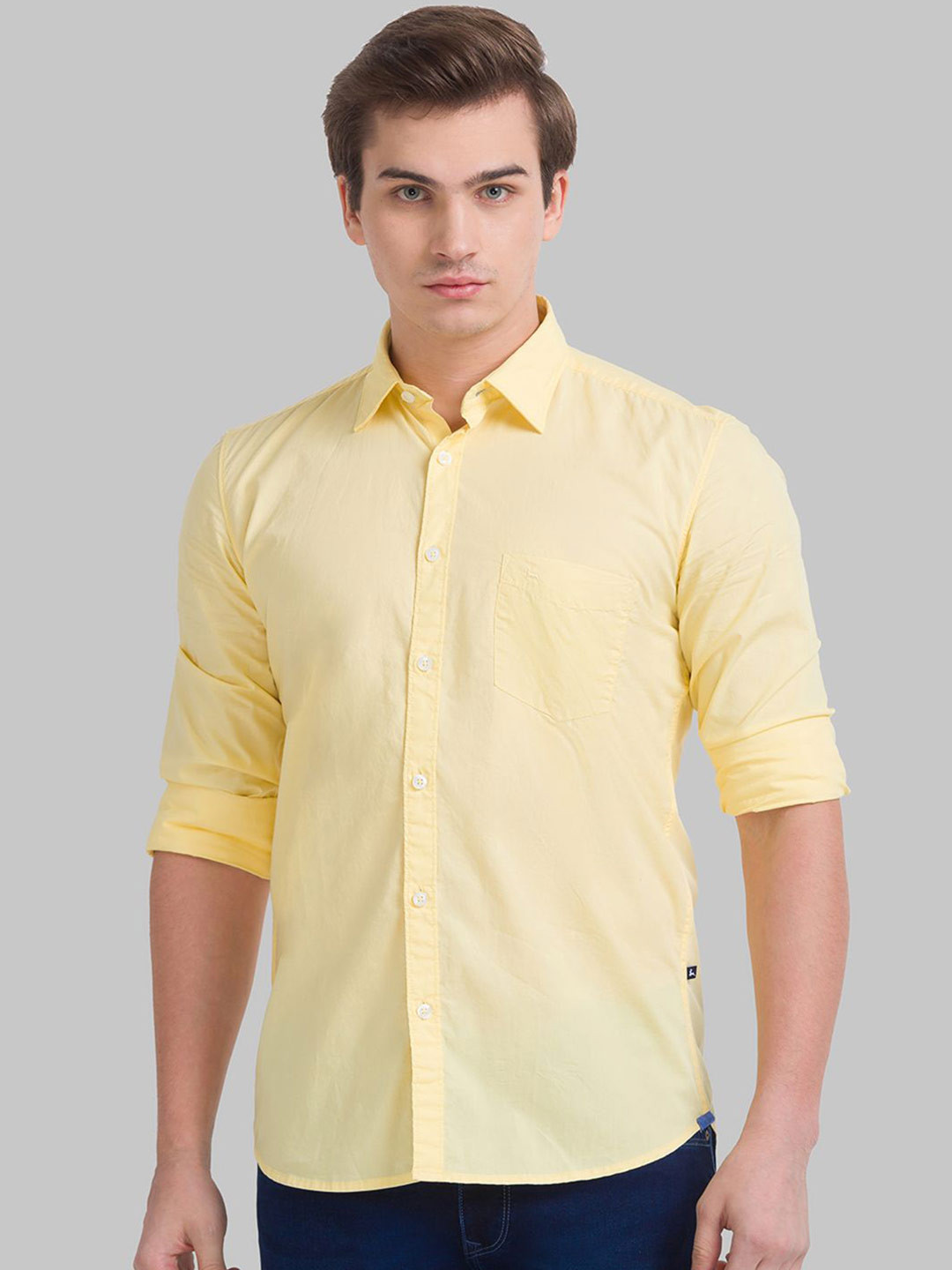 

Parx Men Cutaway Collar Solid Cotton Slim Fit Casual Shirt, Yellow