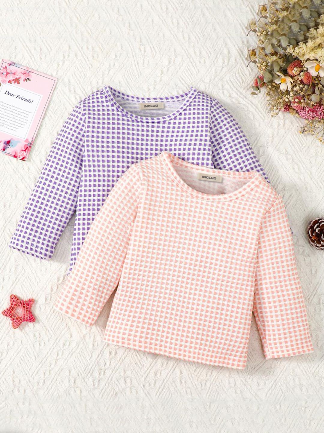 

INCLUD Girls Pack Of 2 Abstract Printed Round Neck Tops, Pink