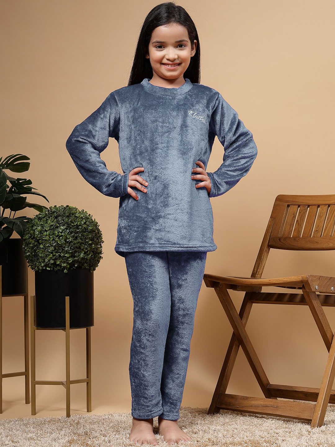 

KLOTTHE Kids Solid Wool Night Suit, Turquoise blue