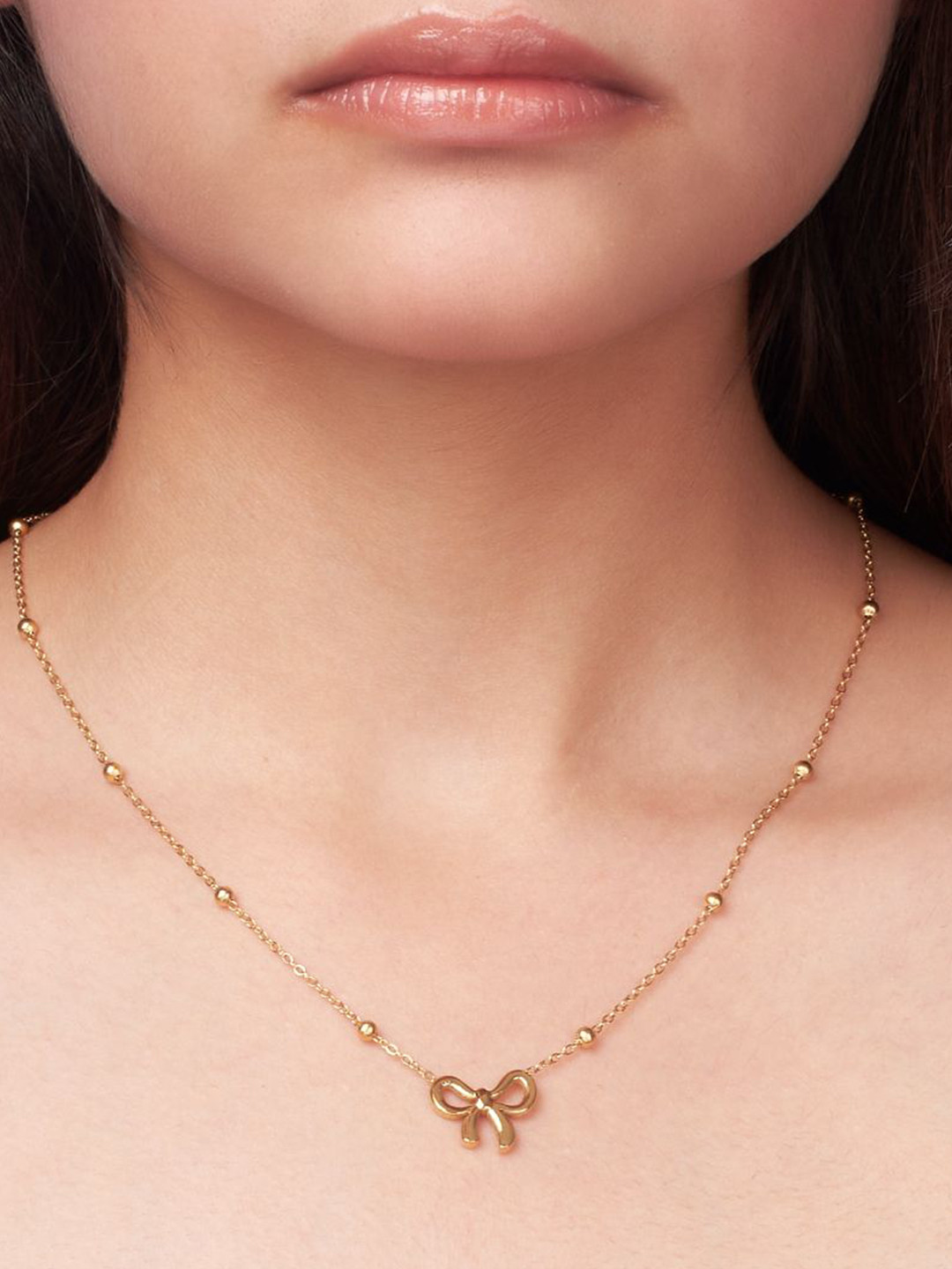 

SALTY Elegant Bow Knot Minimal Stainless Steel Necklace, Gold